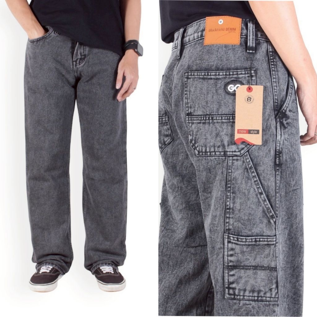 Celana jeans panjang carpenter pria denim sandwash non Stretch / Jeans Carpenter baggy pria denim wa