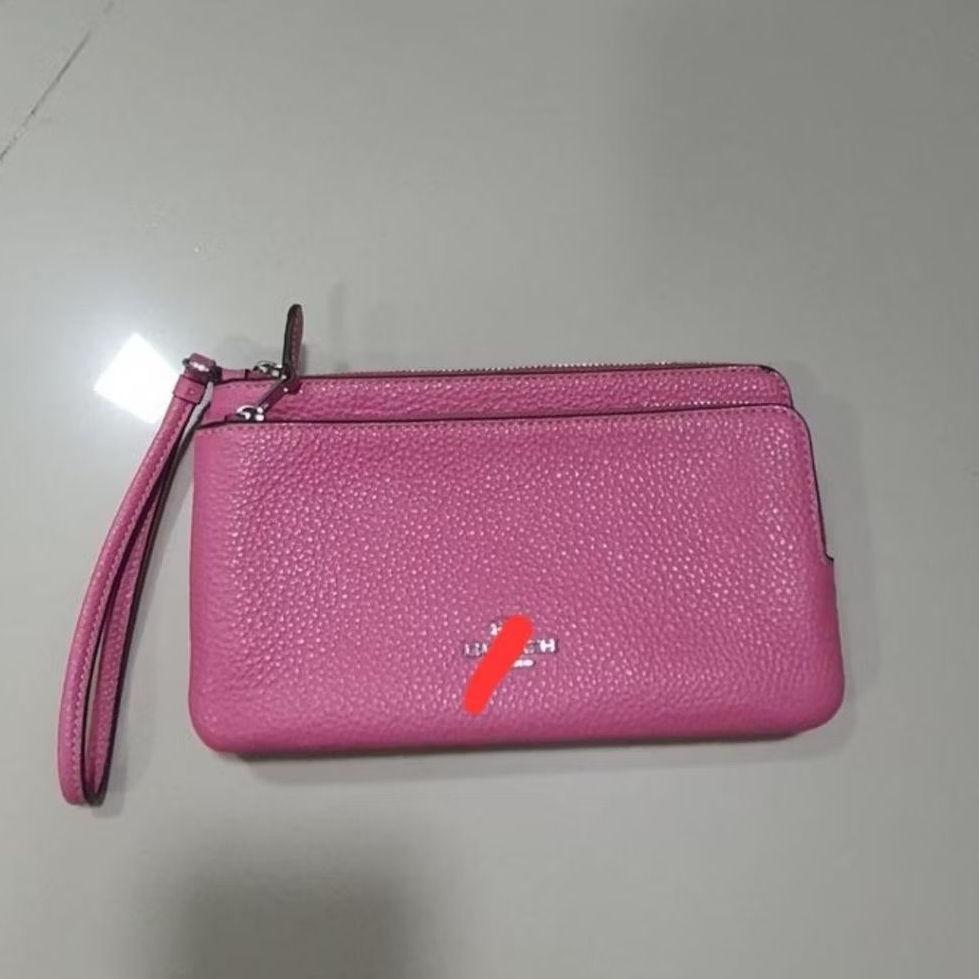 preloved new coach double zip wallet dompet coach zip pink dompet wanita