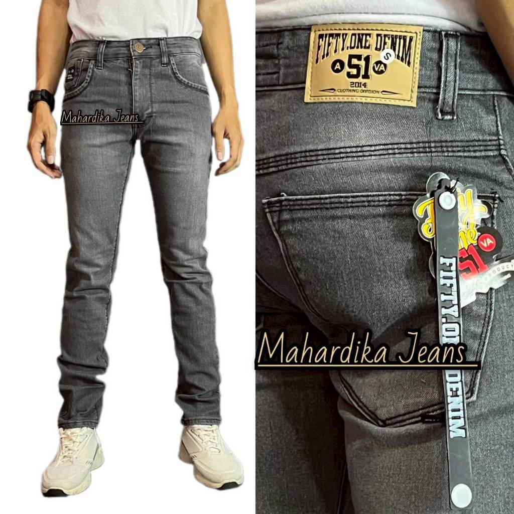 FIFTYONE51 TERLARIS Celana Pria Jeans Panjang SLIMFIT Calana warna Black jazz Scrup Clor Hitam Polos