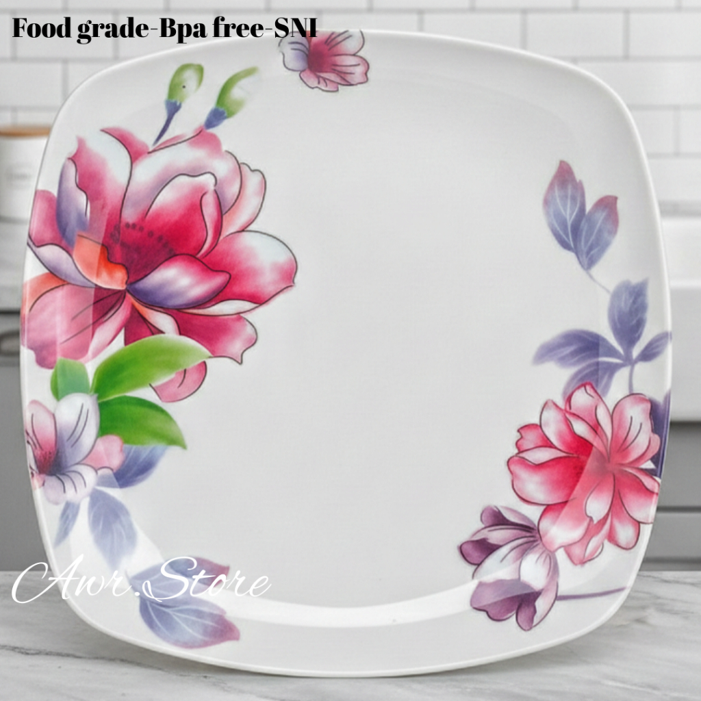 TERMURAH 6PCS PIRING SAJI MELAMIN SNI CEPER MOTIF WARNA HIJAU DAUN DIAMETER 9INC FOODGRADE DAN SNI