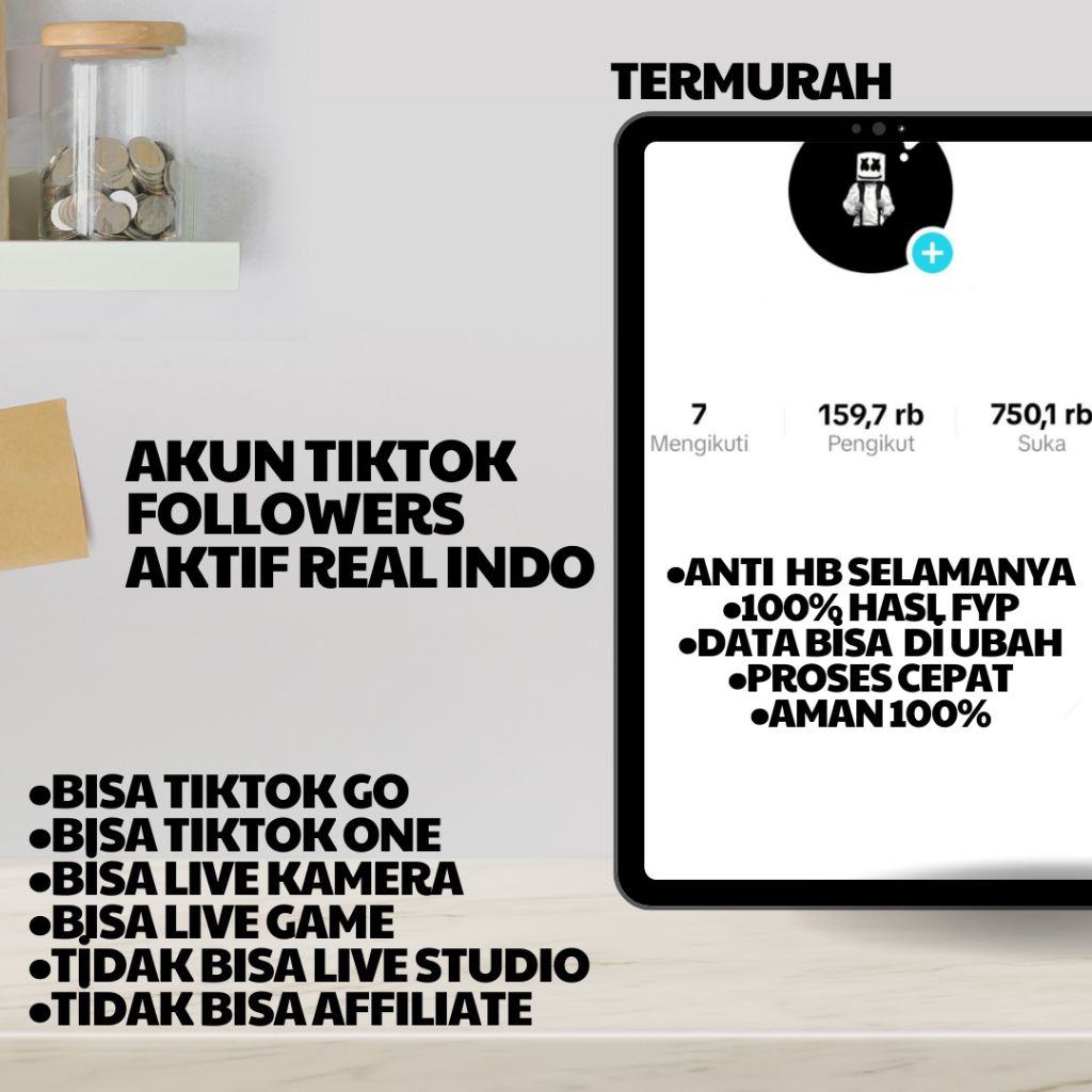 Akun Tiktok 5K Follower Aktif Real Indo Bisa Live, Bisa Tiktok Go & Bisa Creator Marketplace/Tiktok 