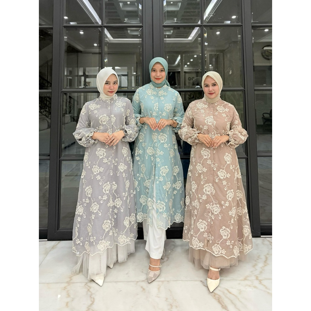 Stelan celana / rok (bisa pilih 1) melayu bahan organza salju bordir ori by Edness Kayla