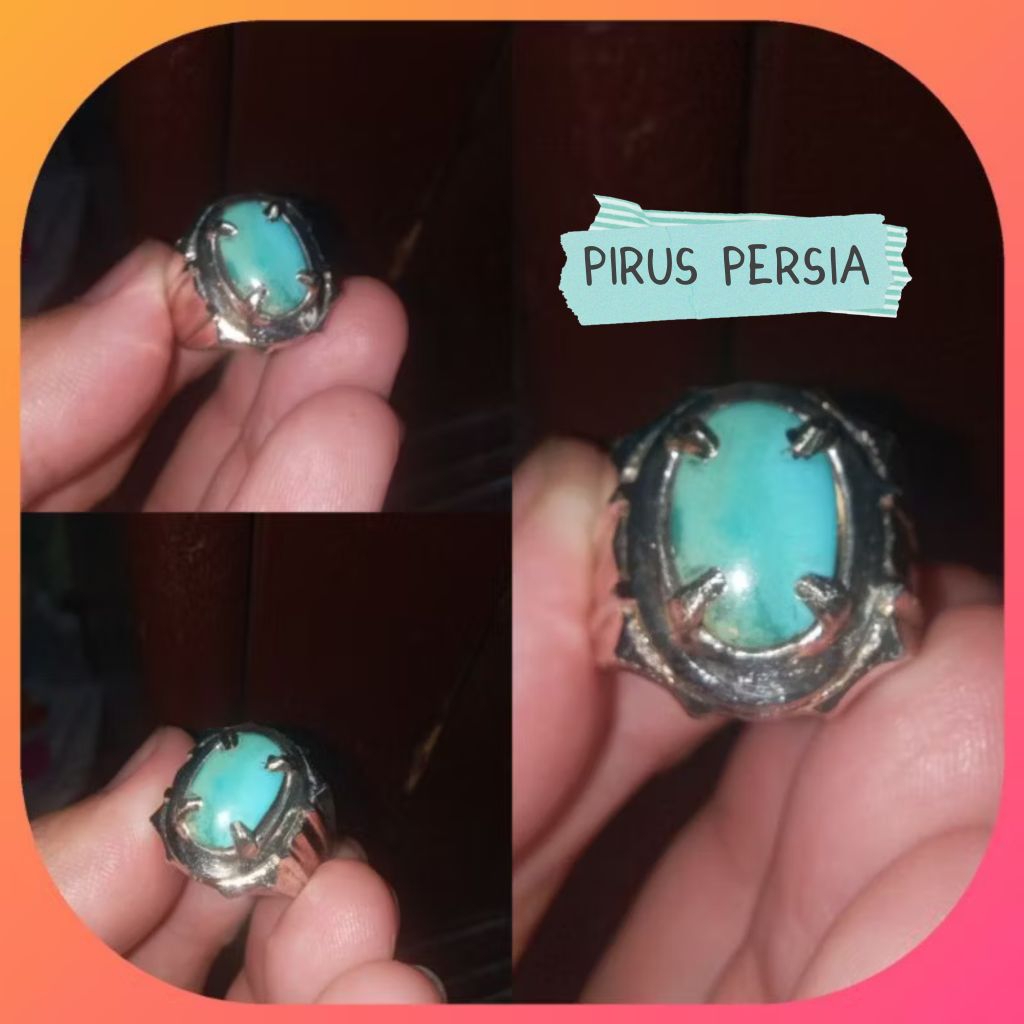 Cincin Batu Pirus Persia Asli Natural