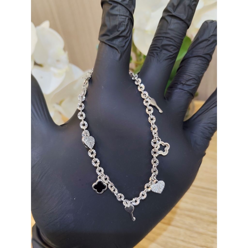gelang rantai nori ukir mainan love bunga hitam Permata silver perak 925 ORI