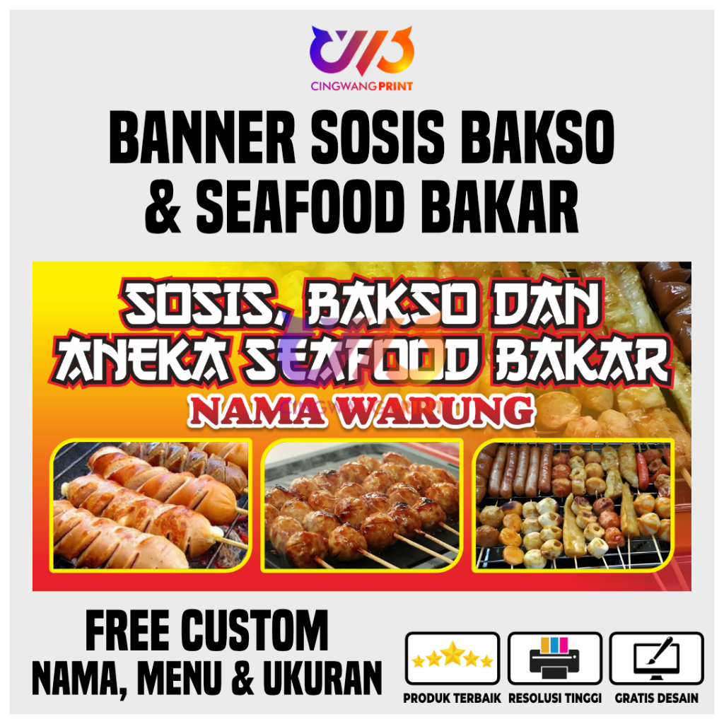 Banner Sosis Bakar Bakso Bakar Aneka Sate Seafood Spanduk Gratis Desain Custom