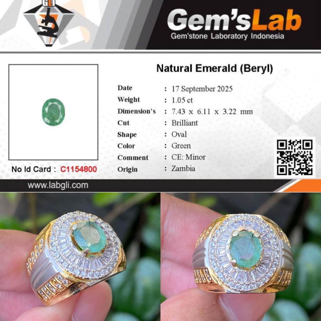 Size 8 / 18 - Natural Emerald Beryl (Zamrud) 1,05 ct Minor Treatment Ring Tepper Microsetting Alpaka