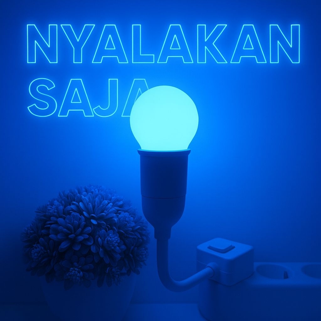 Paket Premium Lampu Tidur LED WARNA BIRU Neon Glow | Fitting Fleksibel Dengan Tombol ON OFF | Cahaya