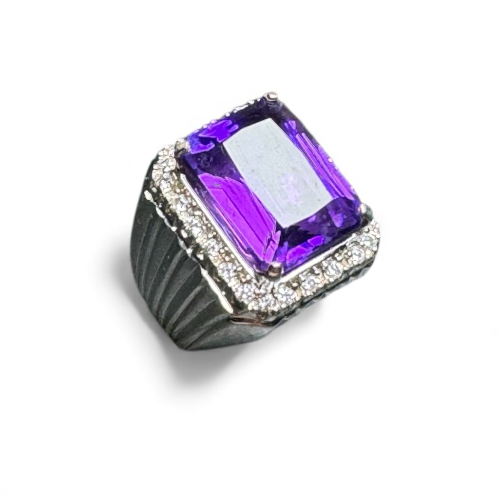 Cincin batu permata amethyst quartz kotak plus ring | 20E-483