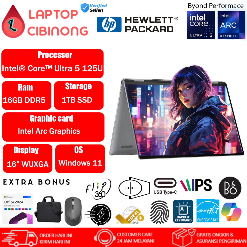 Laptop HP Envy X360 16 Intel Ultra 5 125U Wuxga IPS Touchscreen 1TB SSD Windows11 Silver