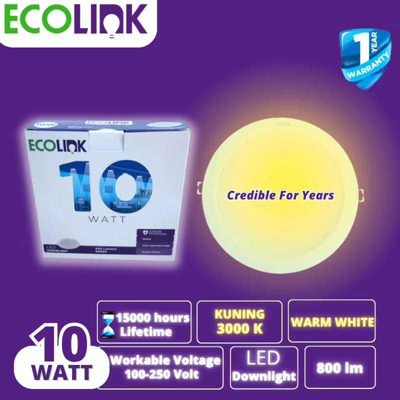 Ecolink Lampu Led Downlight 10W Lampu Plavon Ecolink 10 Watt Warna KUNING/WARM WHITE/3000K