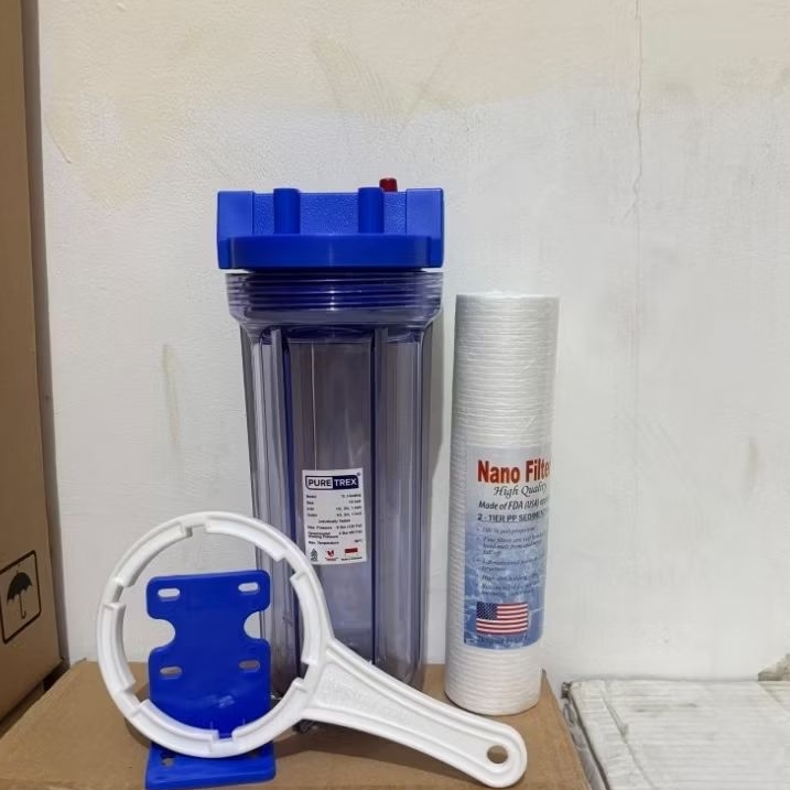 PAKET HOUSING FILTER NANOTEC PURETREX CLEAR BIRU 10 INCH + SEDIMENT CARTRIDGE FILTER AIR NANOTECH