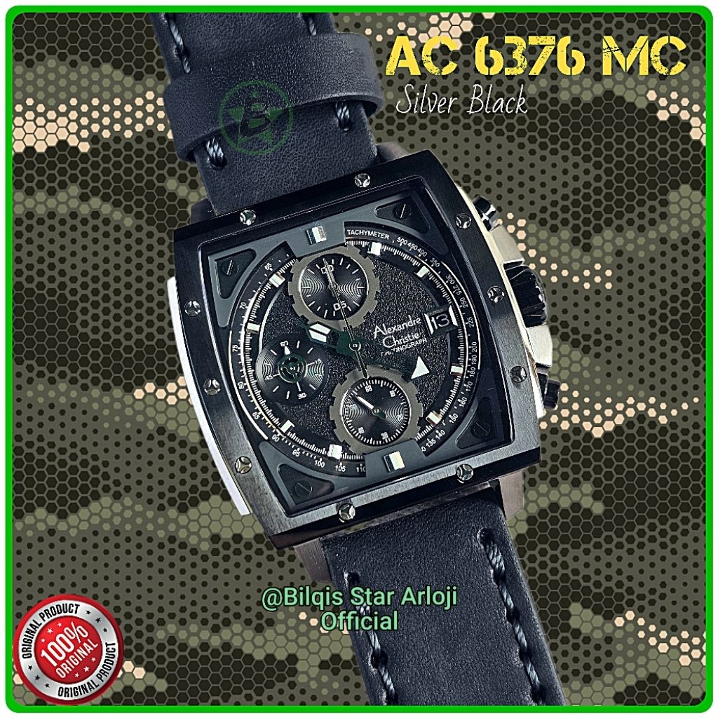 Alexandre Christie Pria Kotak Model RM Ac 6376 Mc Case Silver Tali Kulit Hitam Original