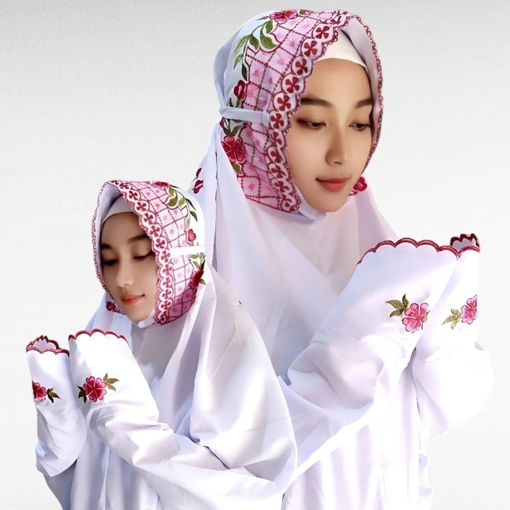 Mukena Lajuran Bodir Bunga Poppy | Katun Mikro Premium Hitam | Elegan & Mewah untuk Ibadah