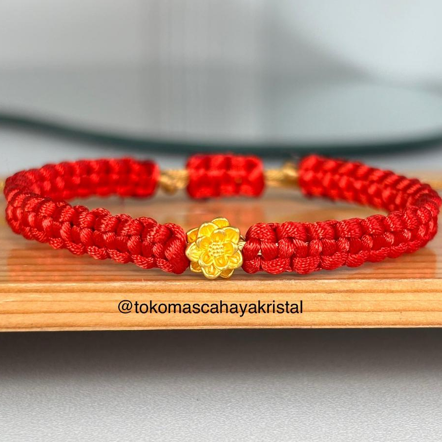 Gelang Tali Emas Charm Teratai Doff Kokoh / Bunga Lotus Emas Kadar 24k   Gold Bracelet