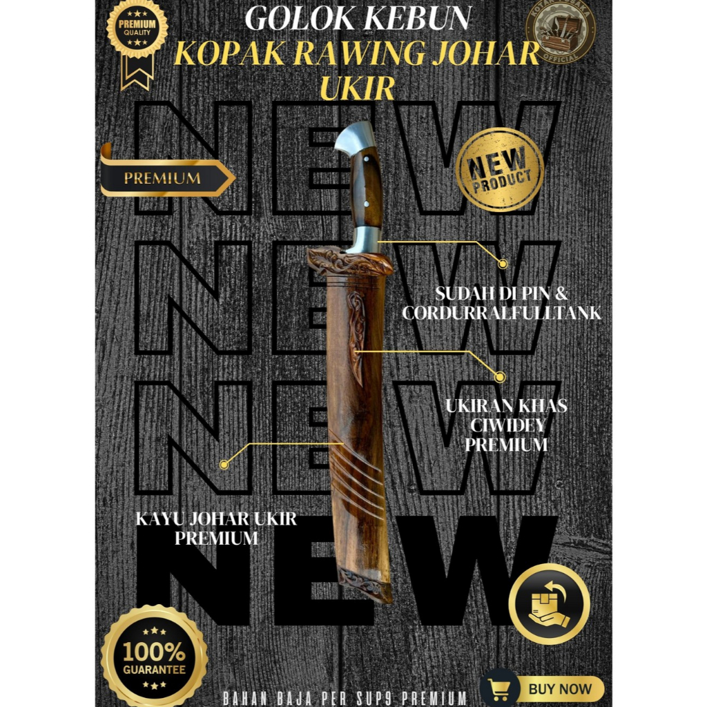 [KOTAK_PUSAKA] GOLOK KEBUN KOPAK RAWING JOHAR UKIR GOLOK BAJA SUPER TAJAM Baja Per SUP9 Original