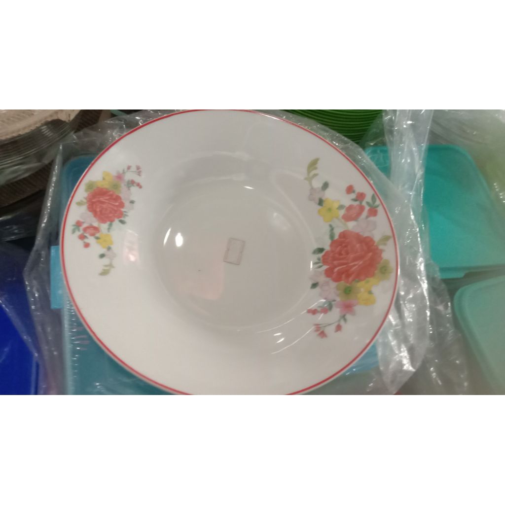 piring import antik tebal bunga mawar