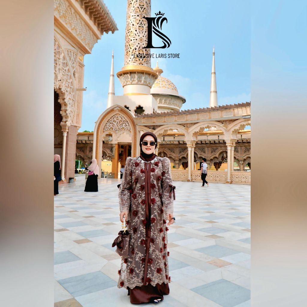 LARIS STORE - Pakaian Muslim Gamis Lebaran Kondangan GLAMOUR Dress 5IN1 Sutra Nina BKK Mix Brukat 3D