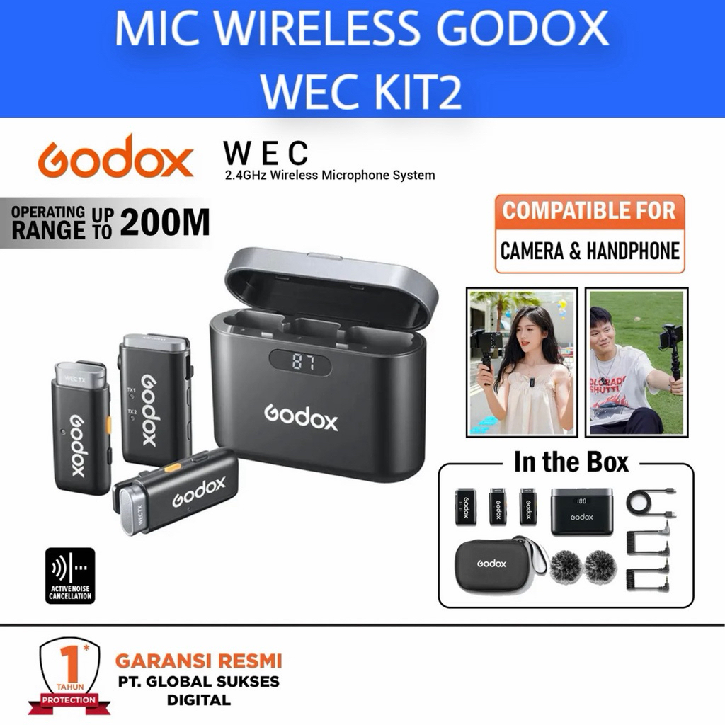 Godox WEC Kit2 Wireless Microphone / Mic Wireless Godox WEC Kit2 2.4GHz
