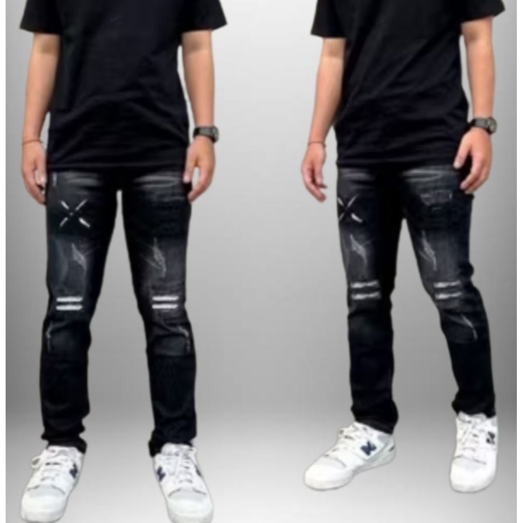 Celana Jeans Pria Denim Black X One Celana Jeans Panjang Sobek Tidak Tembus