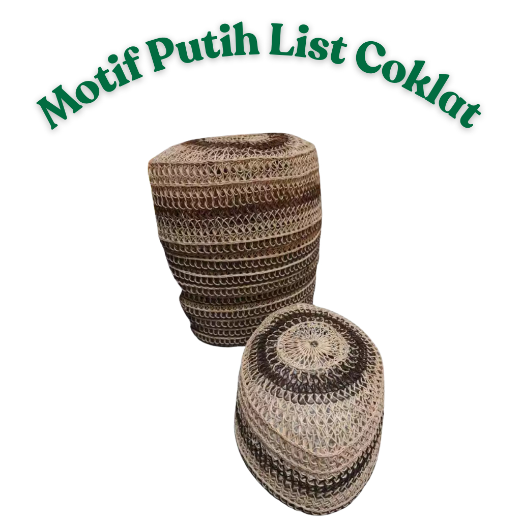 Peci Songkok Akar Jangang Elegan Tahan Lama Motif Putih List Coklat