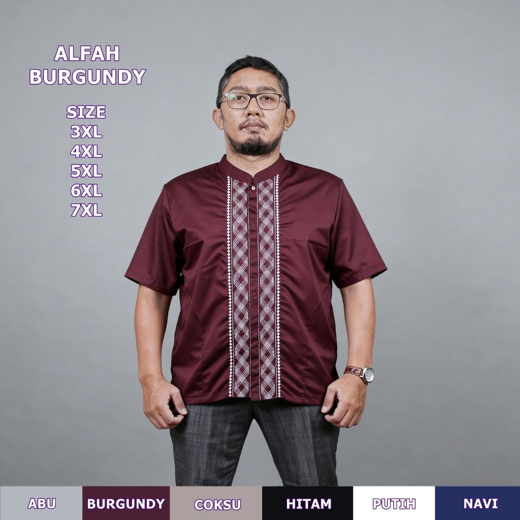 Baju Koko Jumbo 3XL sampai 7XL Terbaru dengan Bordir untuk Ukuran 3XL-7XL Alfah Burgundy