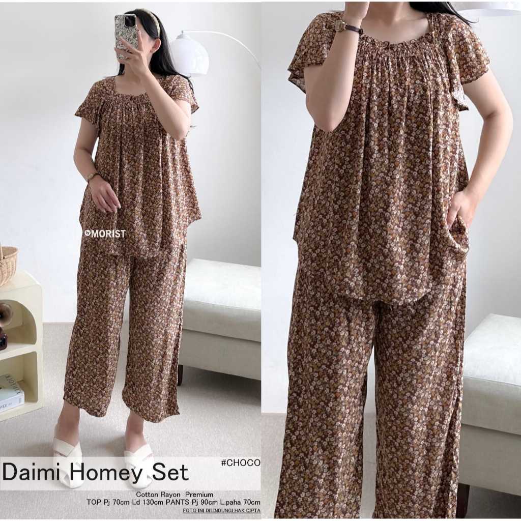 Setelan Wanita Lengan Pendek Original Morist Terbaru Jumbo LD 130 Dingin Rayon Premium Motif Bunga
