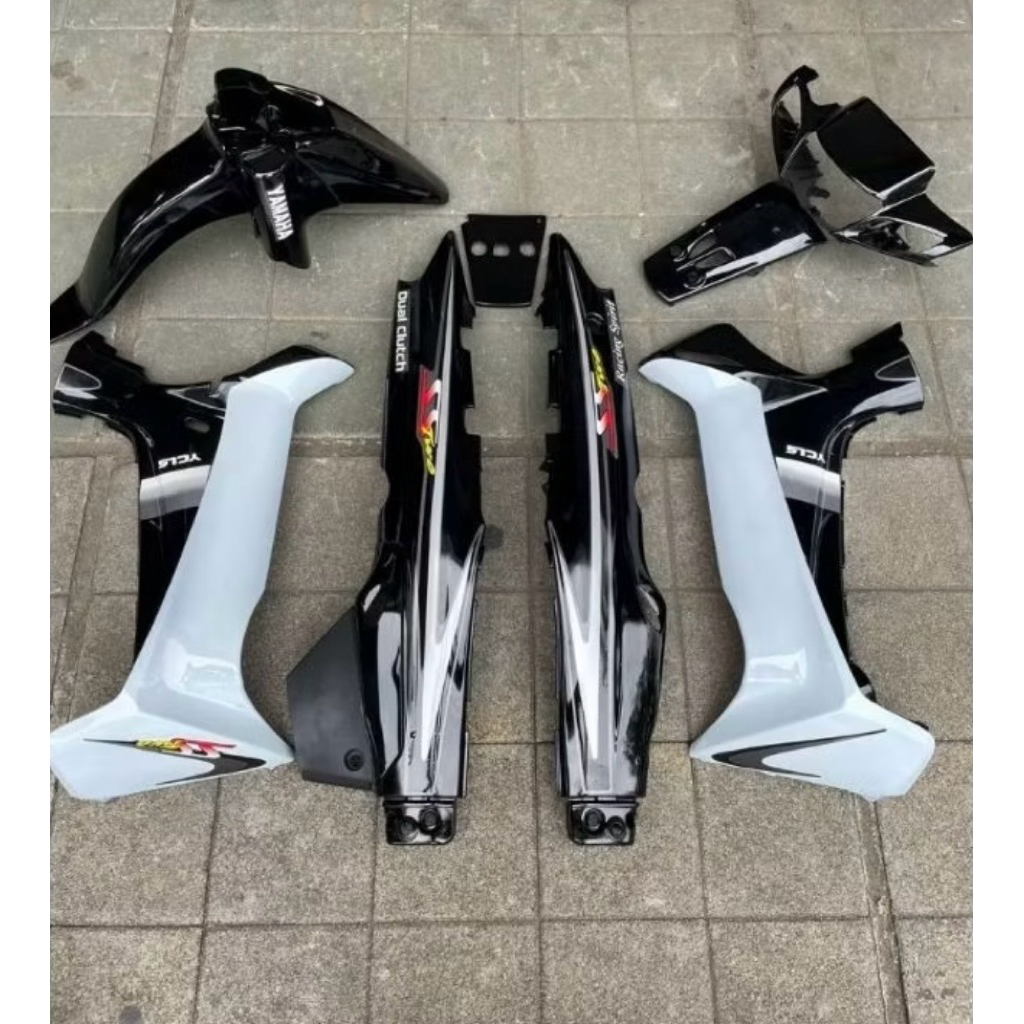 COVER BODY HALUS FULL YAMAHA FIZ R HITAM PUTIH STRIPING SS TWO HITAM