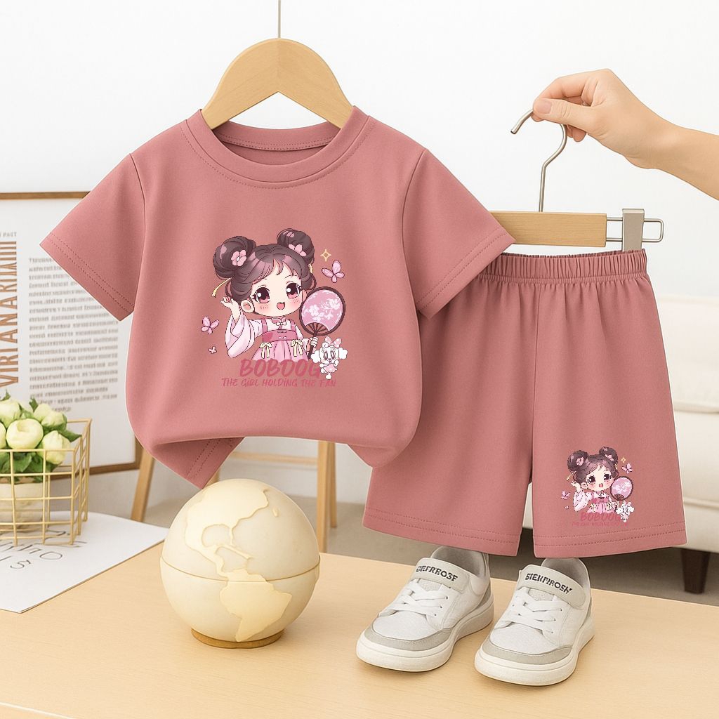 Setelan Anak Perempuan Lengan Pendek Baju Setelan Anak Perempuan