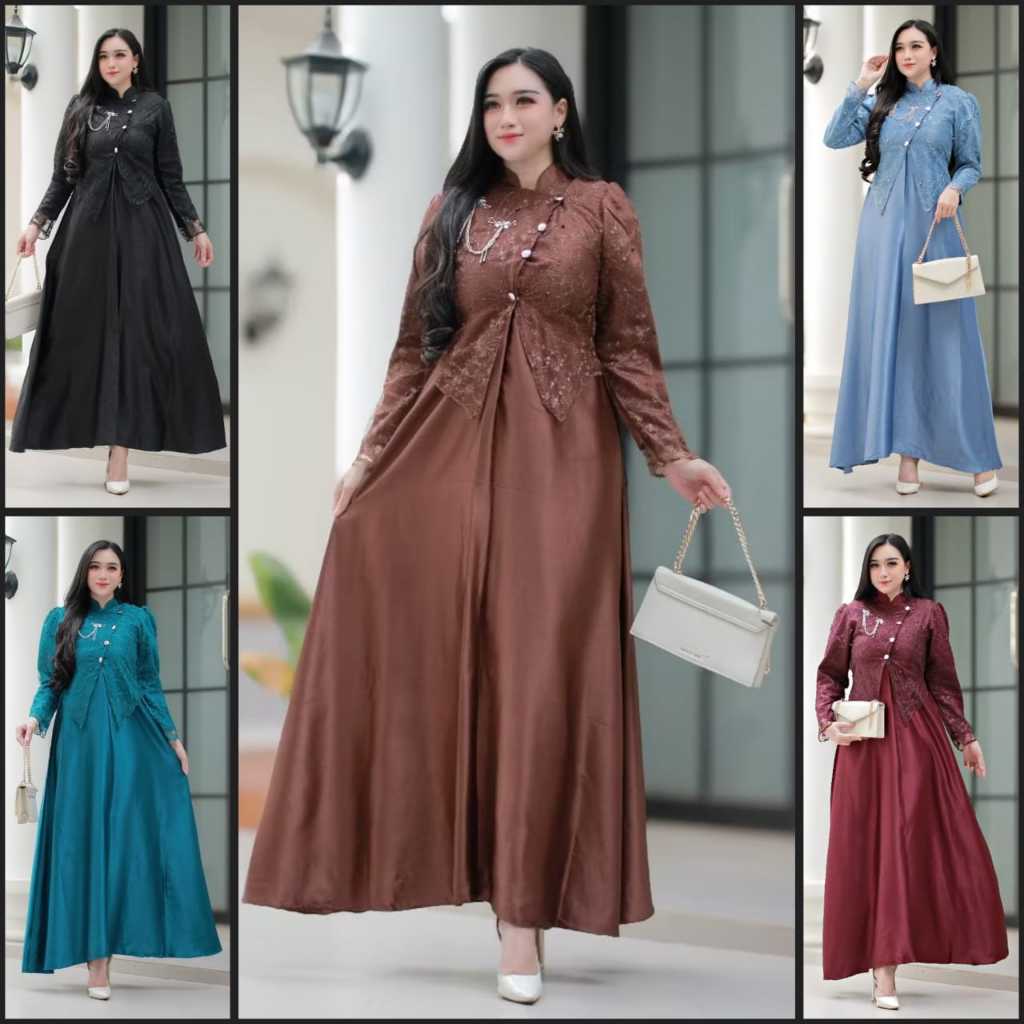 (NEW) SIERRA Dress - Baju Dress Gamis Modern Velvet Brukat Brokat Busui Wanita Ibu Muslim Ukuran S M