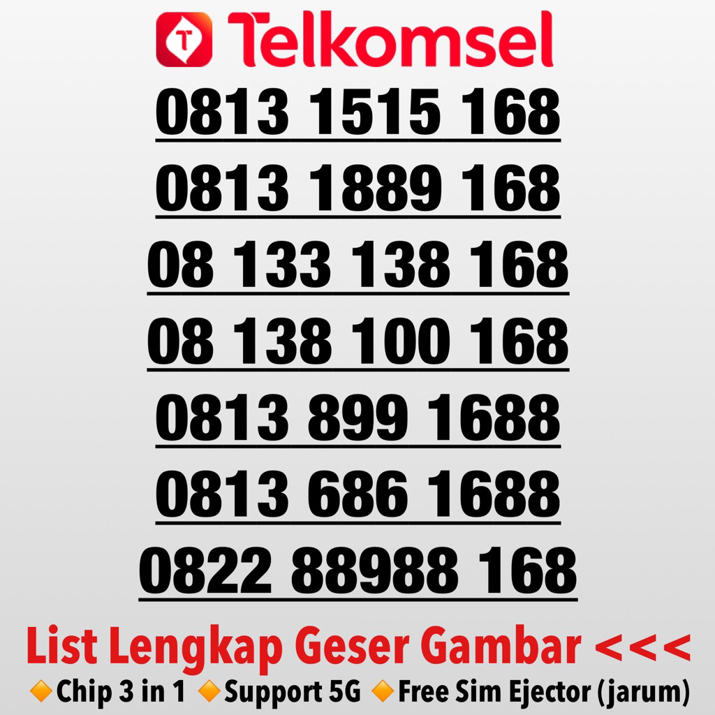 Nomor cantik simPATI Telkomsel Hoki 168 1688 189 1899