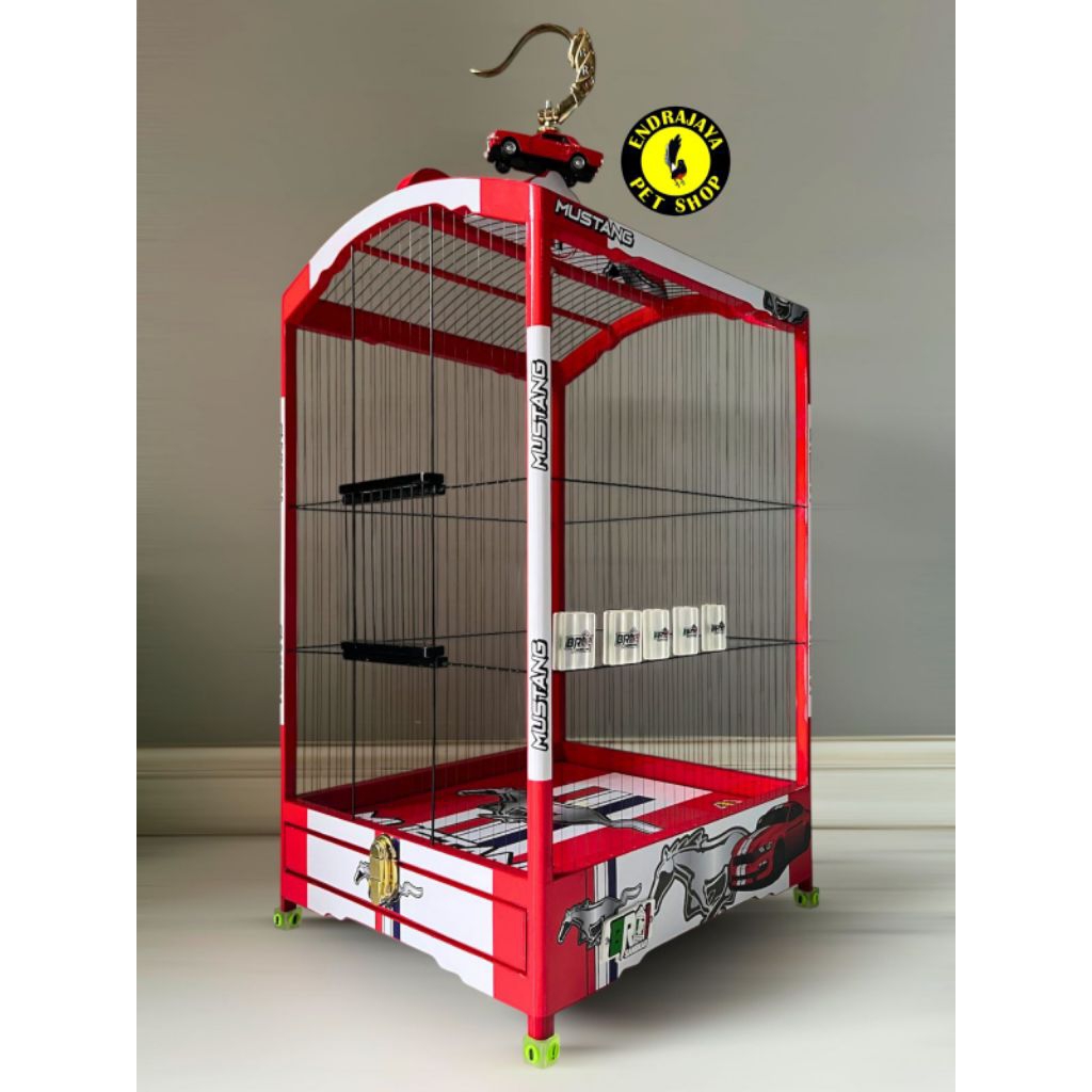 FULL SET BRO SANGKAR MOTIF MUSTANG MERAH | SANGKAR BRO RUJI SENAR HIGH QUALITY  GEPENGAN NO 2