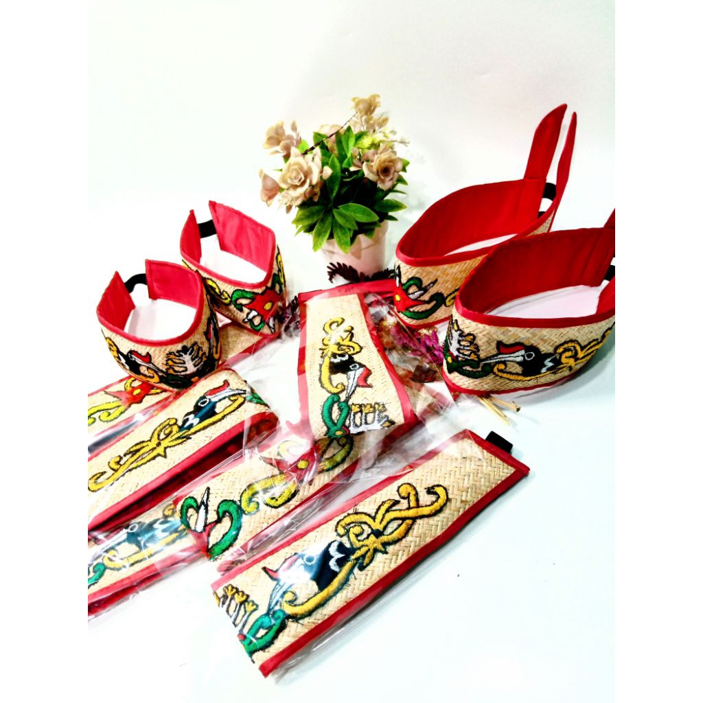 Lawung/Hiasan kepala rotan bordir khas Dayak kalimantan_Lawung bordir pria wanita