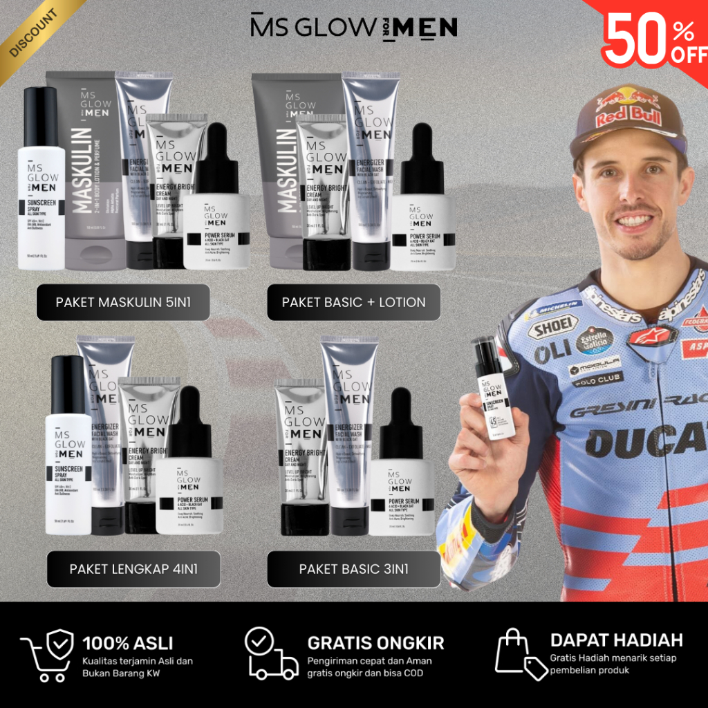 Ms Glow For Men Paket Basic Lengkap Skincare Wajah Untuk Pria dan Cowok Kusam Berjerawat Official