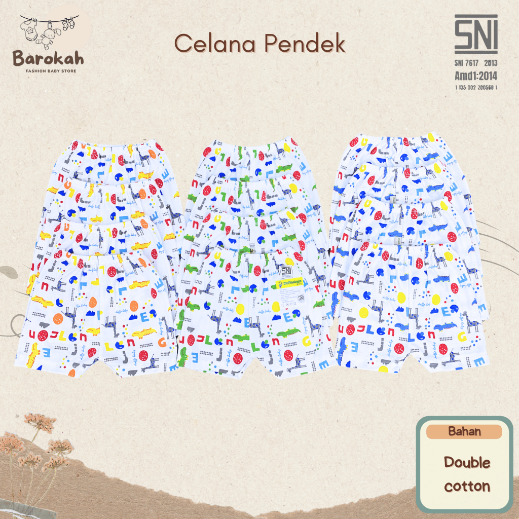 Barokahatore -1 lusin Celana Pendek Bayi 1-2 Tahun Motif Animal