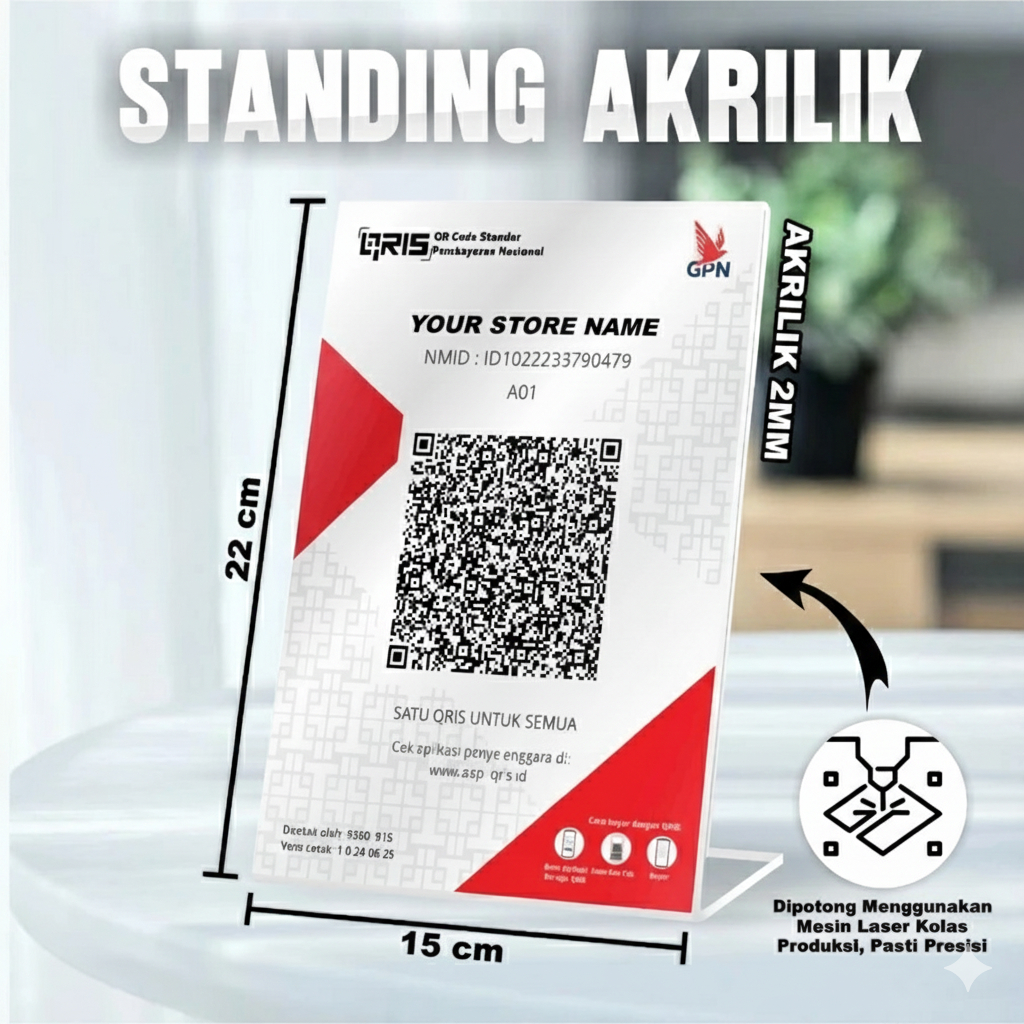 STAND QRIS AKRILIK A5 – DISPLAY KODE PEMBAYARAN TOKO READY STOCK