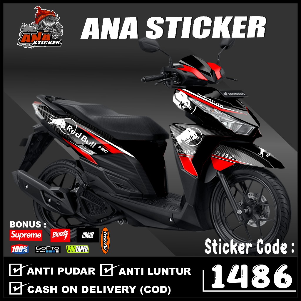 1486 Dekal Sticker VARIO 125/150 LED Full Body Stiker Skotlet VARIO Desain REDBULL