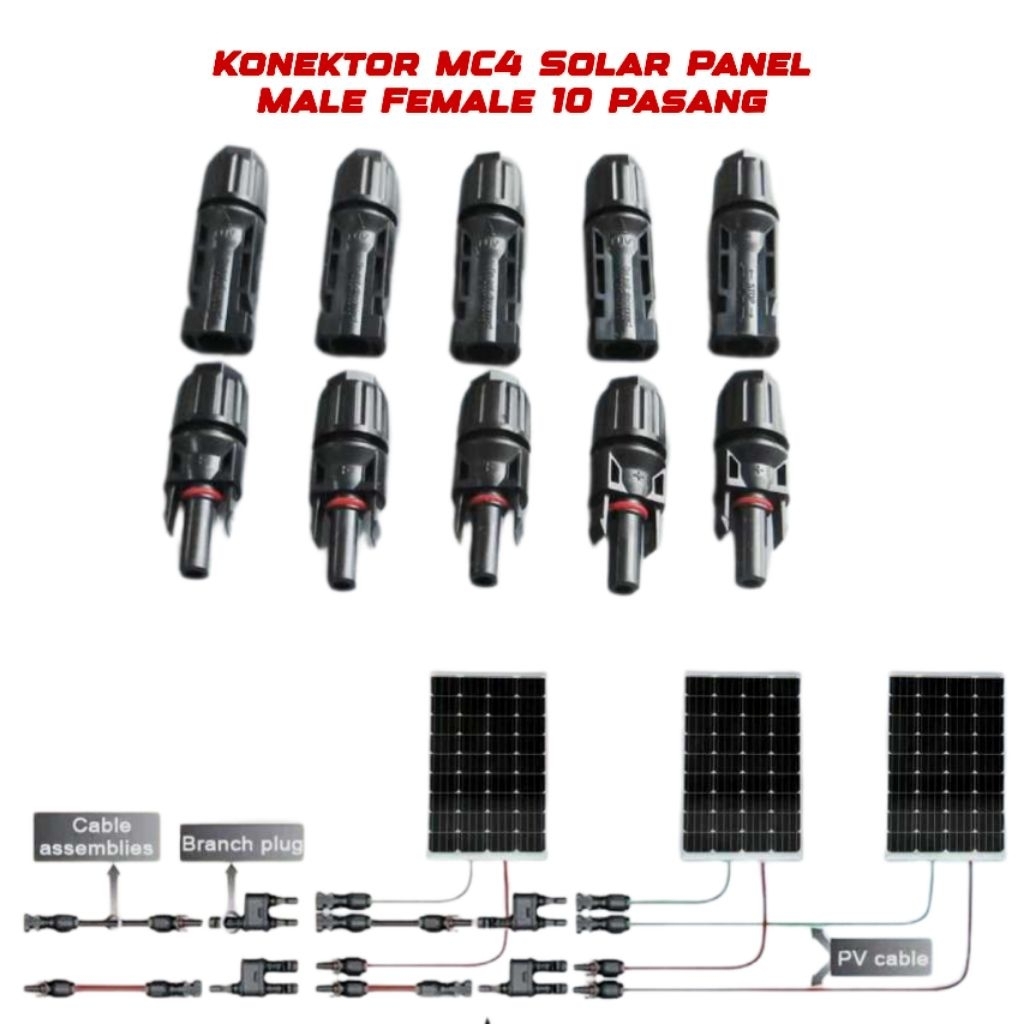 Konektor MC4 Terminal Sambungan Kabel Panel Surya Connector Male Female Solar Cell Cable 10 12 14 AW