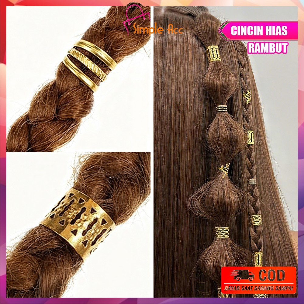 DO-C1406 Cincin Klip Manik Adjustable Dekorasi DIY Rambut Kepang Hair Braid Cuff / Ring Hijab Cincin