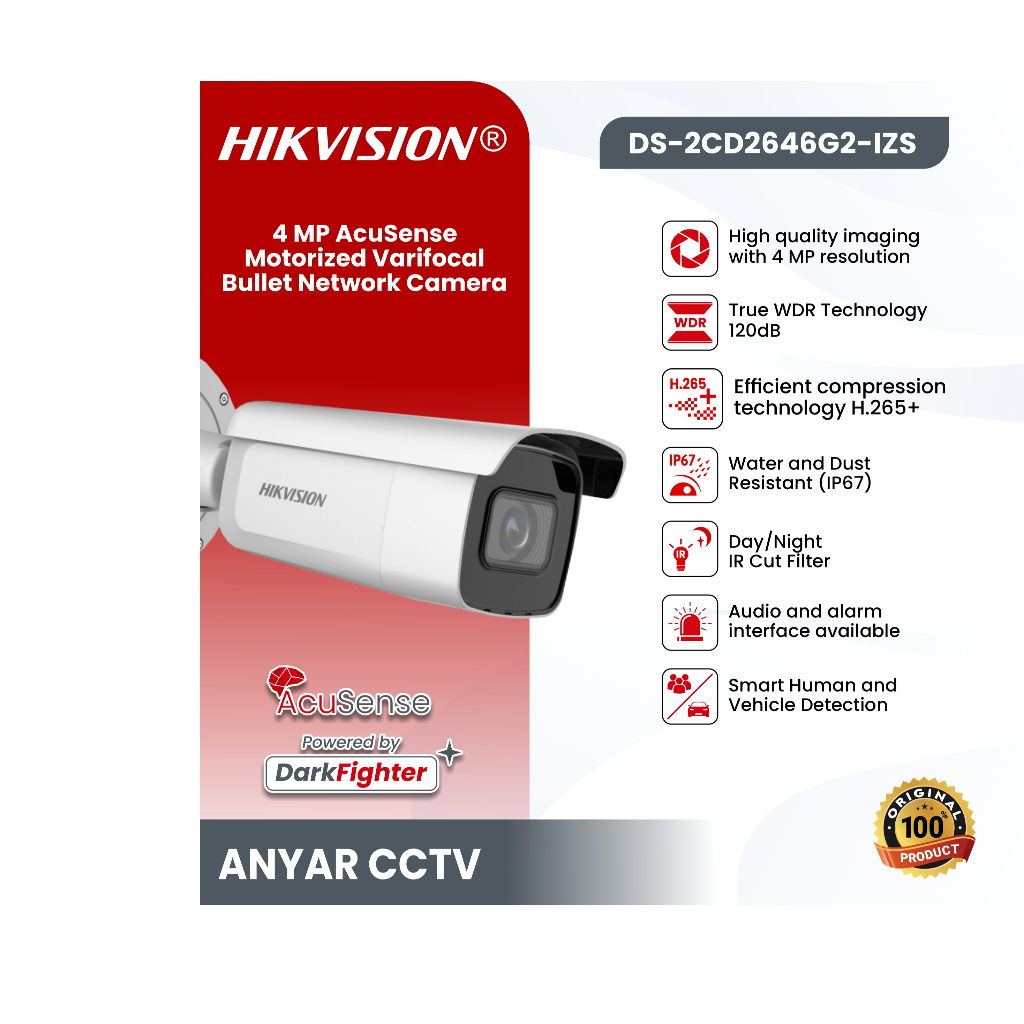 HIKVISION DS-2CD2646G2-IZS / HIKVISION IP CAM 4MP MOTORIZED ACUSENSE