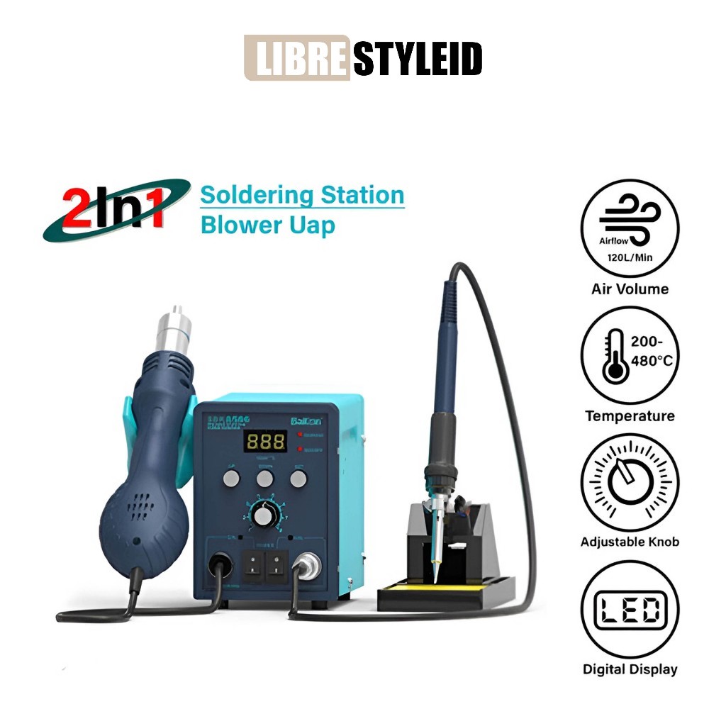 BAKON SBK8586 Original – Blower Uap Digital + Solder Station 2-in-1 (Hot Air Rework)