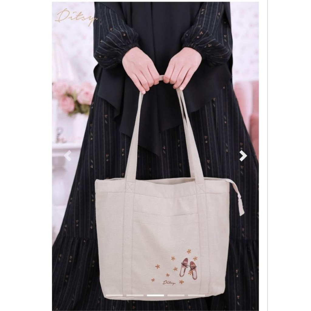 ditsy desember tote bag prive shoes,verre darkblue,laerina jetblack,tees patience misty