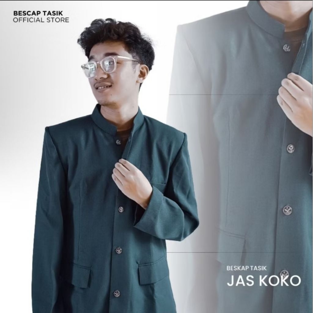 Bescap Pria Jasko Hijau Botol Polos Muslim Premium Bescap Tasik Motif Saku Tutup S—XXL"