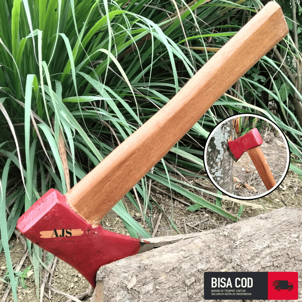 PROMO Kapak Merah Besi Baja Pemotong Hebel - Kampak Besi Gagang Kayu - Pemotong Kayu - Kapak Pecok T