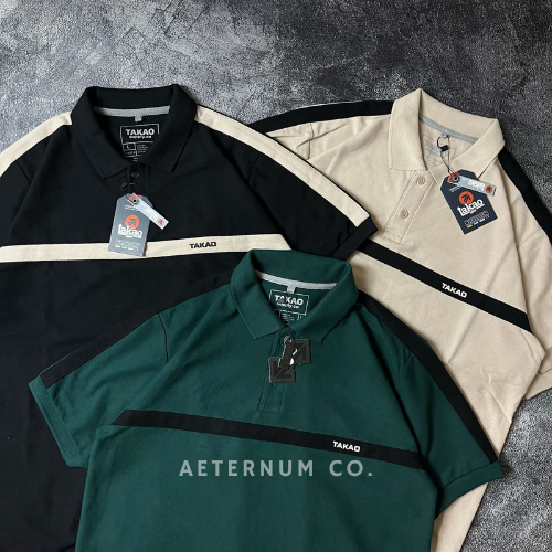 Baju Polo Krah Distro Bandung Katun Pique Unisex Poloshirt Model Kombinasi TAKAO Bahan Katun Pique D