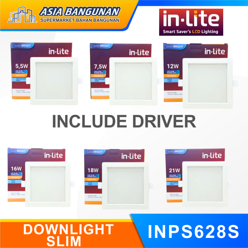 Inlite Lampu Downlight LED Tanam Kotak Lampu Plafon Panel Lampu Dingding tempel Aesthetic