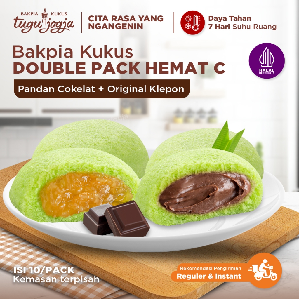 Bakpia Kukus Tugu Jogja Travel Pack, Paket Double C (Pandan Cokelat + Original Klepon) - Oleh-oleh K
