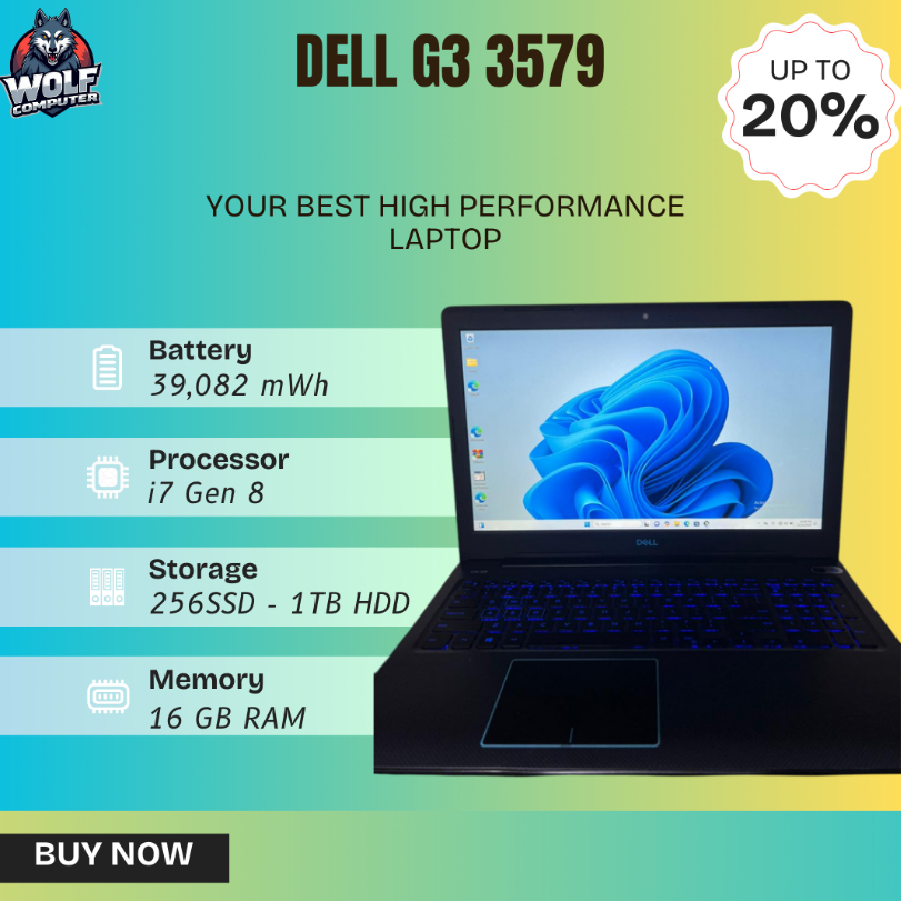 DELL G3 3579 - 16GB/256GB/1TB - NVDIA GEFOREC GTX 1050 TI - FREE MOUSE, BAG AND KEYBOARD PROTECTOR (