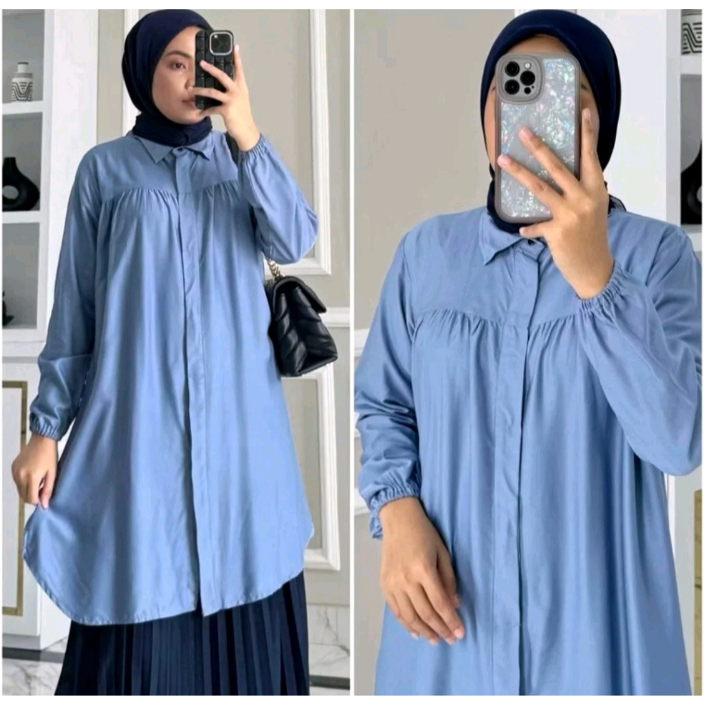(Exlusive) Adilla Tunik Wanita Rayon Twill Adem Nyaman Dada Kerut L XL XXL