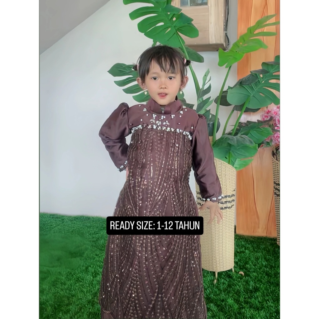 Leshia Dress Baju Anak Perempuan Mahogany Burgundy Emerald Blue Size 1-12 Tahun - Dress Lebaran 2026