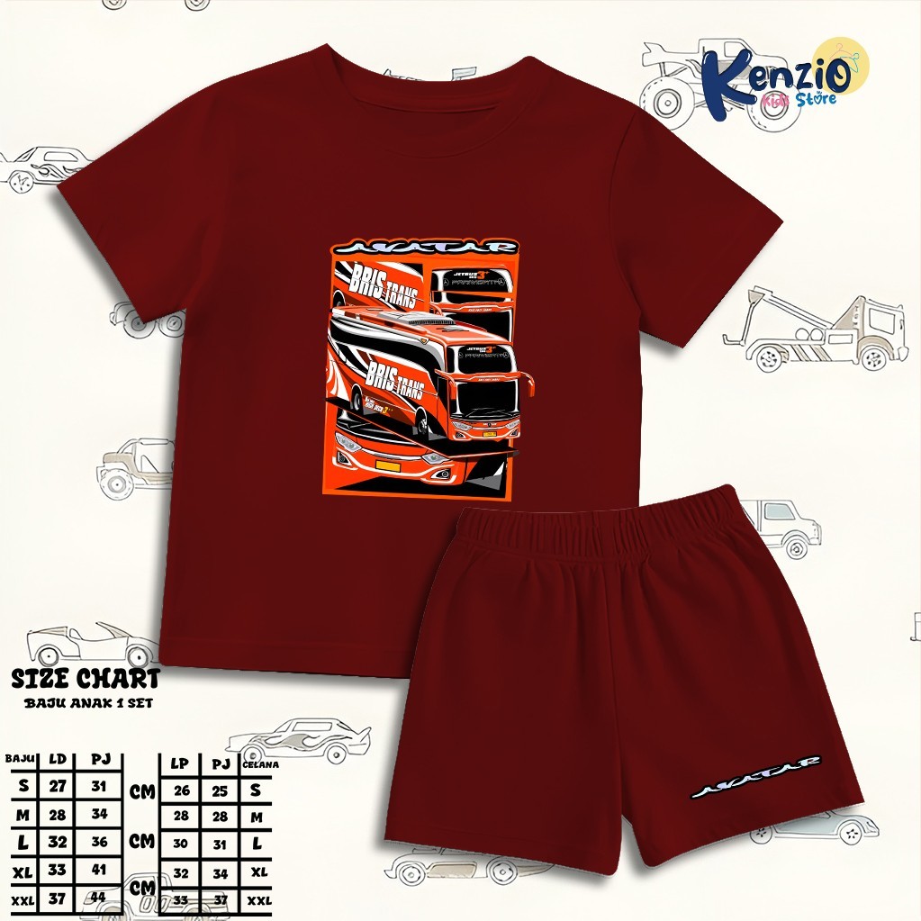 Baju Main Setelan Bus Anak Cewe Cowo - Kaos Distro Karakter Bus Avatar